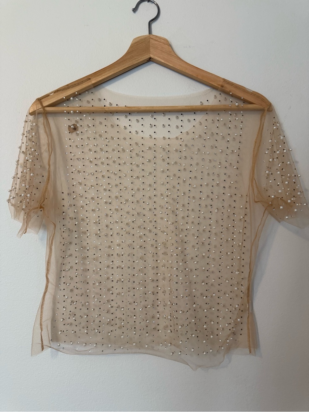 Beaded Sheer Nude Mesh Top
